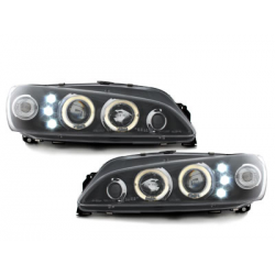 Phares Peugeot 306 97-00  avec 2 Anneaux lumineux Angel Eyes  Noir