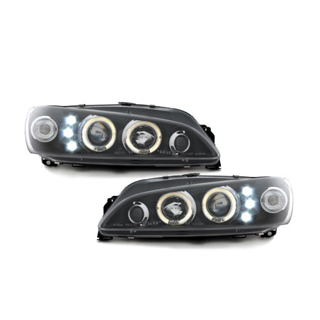 Phares Peugeot 306 97-00  avec 2 Anneaux lumineux Angel Eyes  Noir