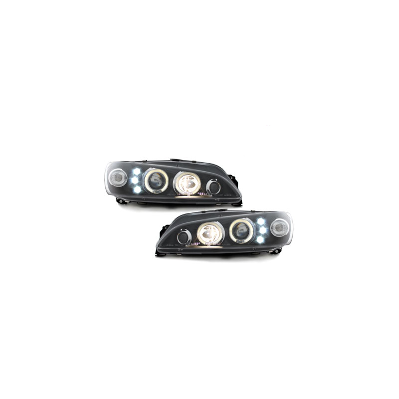 Phares Peugeot 306 97-00  avec 2 Anneaux lumineux Angel Eyes  Noir