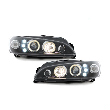 Phares Peugeot 306 97-00  avec 2 Anneaux lumineux Angel Eyes  Noir