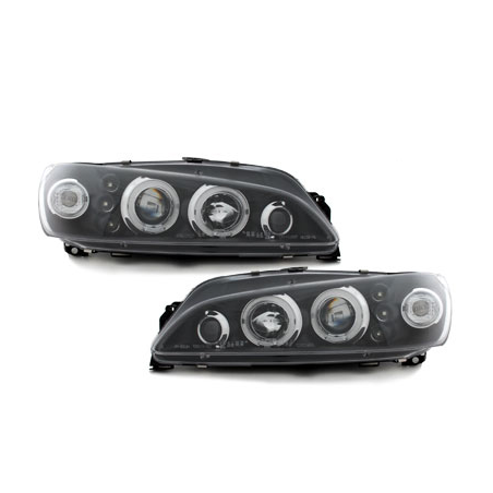 Phares Peugeot 306 97-00  avec 2 Anneaux lumineux Angel Eyes  Noir