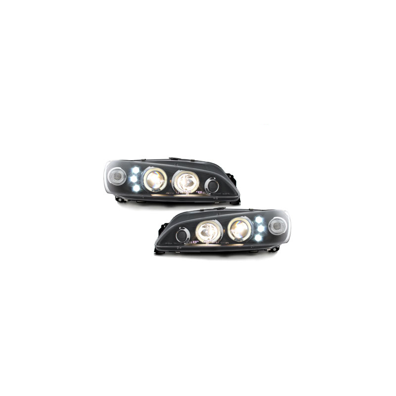 Phares Peugeot 306 97-00  avec 2 Anneaux lumineux Angel Eyes  Noir