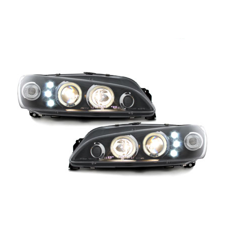 Phares Peugeot 306 97-00  avec 2 Anneaux lumineux Angel Eyes  Noir