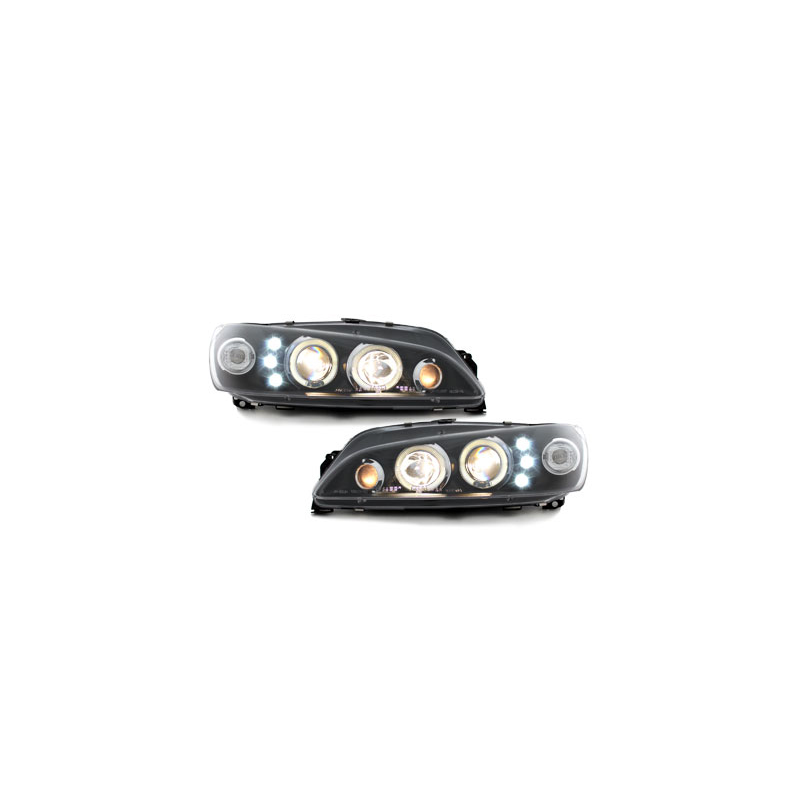 Phares Peugeot 306 97-00  avec 2 Anneaux lumineux Angel Eyes  Noir