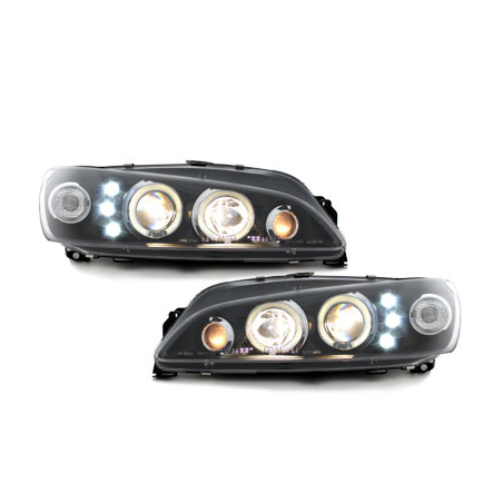 Phares Peugeot 306 97-00  avec 2 Anneaux lumineux Angel Eyes  Noir