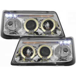 Phares Peugeot 205 83-96 avec 2 Anneaux lumineux Angel Eyes  Chrome