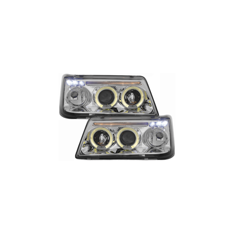 Phares Peugeot 205 83-96 avec 2 Anneaux lumineux Angel Eyes  Chrome