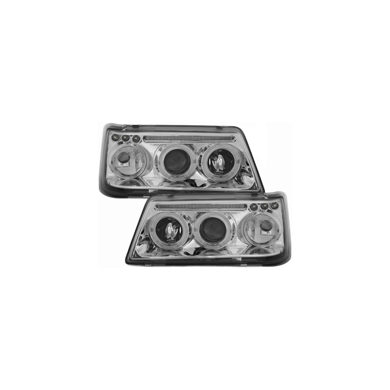Phares Peugeot 205 83-96 avec 2 Anneaux lumineux Angel Eyes  Chrome