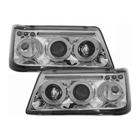 Phares Peugeot 205 83-96 avec 2 Anneaux lumineux Angel Eyes  Chrome