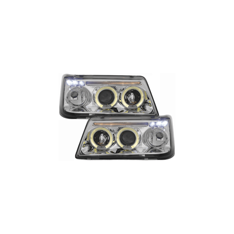 Phares Peugeot 205 83-96 avec 2 Anneaux lumineux Angel Eyes  Chrome