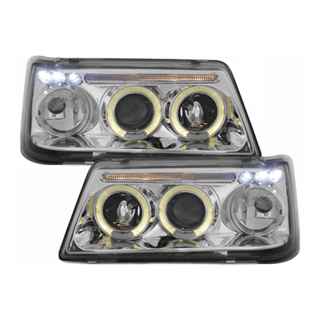 Phares Peugeot 205 83-96 avec 2 Anneaux lumineux Angel Eyes  Chrome