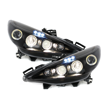 Phares Peugeot 207 06-10  avec 2 Anneaux lumineux Angel Eyes  Noir