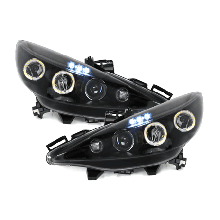 Phares Peugeot 207 06-10  avec 2 Anneaux lumineux Angel Eyes  Noir