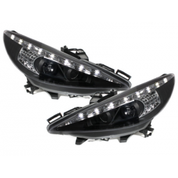 Phares DAYLINE Peugeot 207 06-10  avec feux diurne LED  Noir