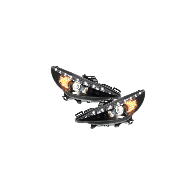 Phares DAYLINE Peugeot 207 06-10  avec feux diurne LED  Noir