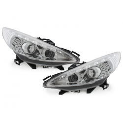 Phares DAYLINE Peugeot 207 06-10  avec feux diurne LED  Chrome
