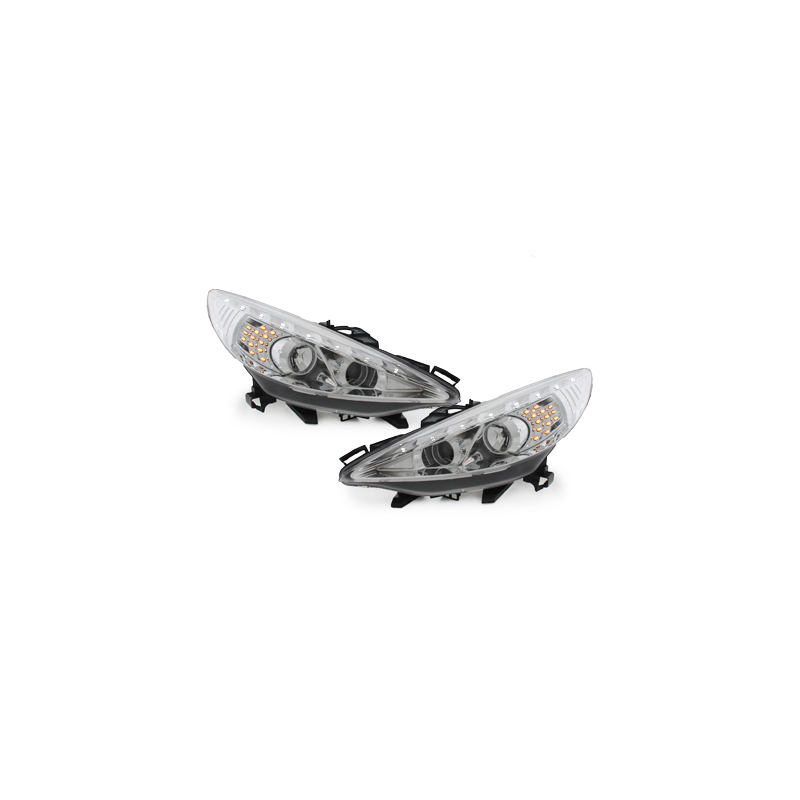 Phares DAYLINE Peugeot 207 06-10  avec feux diurne LED  Chrome