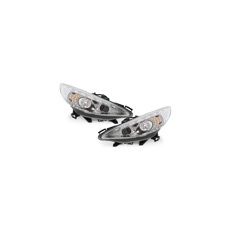 Phares DAYLINE Peugeot 207 06-10  avec feux diurne LED  Chrome