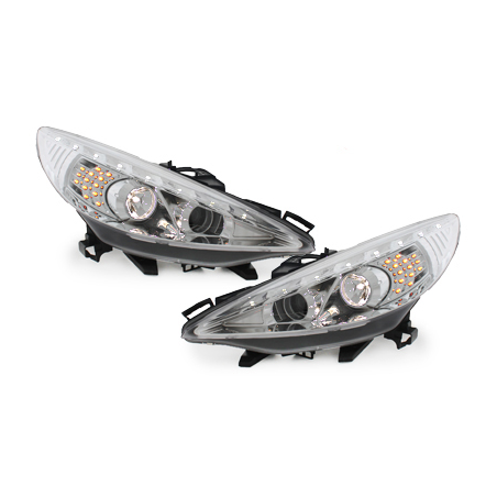 Phares DAYLINE Peugeot 207 06-10  avec feux diurne LED  Chrome