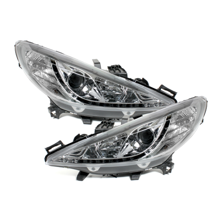 Phares D-LITE Peugeot 207 06-10 avec Feux Diurne  Chrome