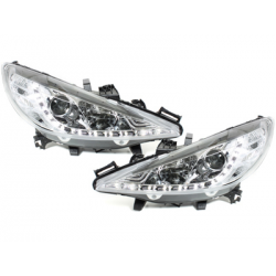 Phares DAYLINE Peugeot 207 06-10  avec feux diurne LED  Chrome