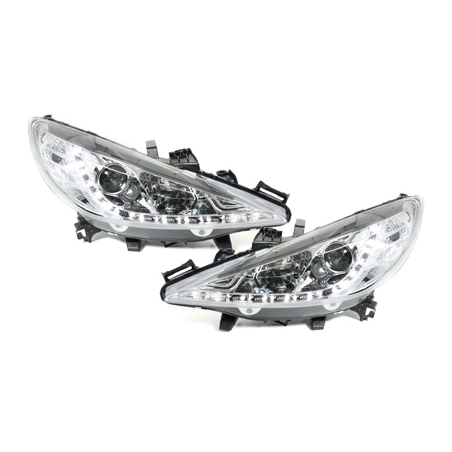 Phares DAYLINE Peugeot 207 06-10  avec feux diurne LED  Chrome