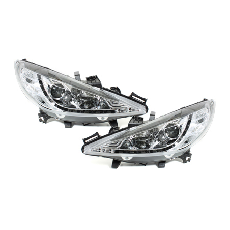 Phares DAYLINE Peugeot 207 06-10  avec feux diurne LED  Chrome