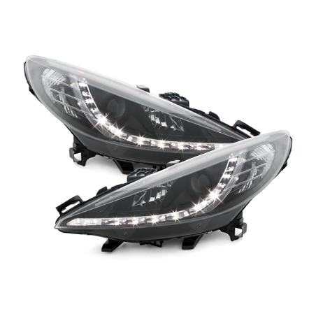 Phares DAYLINE Peugeot 207 06-10  avec feux diurne LED  Noir