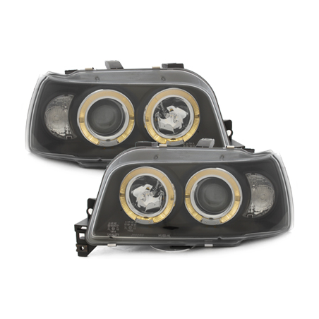 Phares Renault Clio I 90-96 avec 2 Anneaux lumineux Angel Eyes Noir Phares Renault Clio I 90-96 avec 2 Anneaux lumineux Angel Eyes Noir