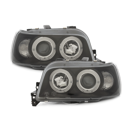 Phares Renault Clio I 90-96 avec 2 Anneaux lumineux Angel Eyes Noir Phares Renault Clio I 90-96 avec 2 Anneaux lumineux Angel Eyes Noir