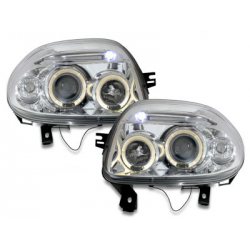 Phares Renault Clio II 98-01  avec 2 Anneaux lumineux Angel Eyes   Chrome
