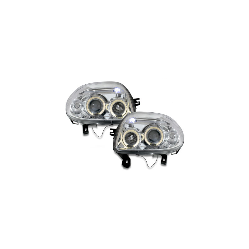 Phares Renault Clio II 98-01  avec 2 Anneaux lumineux Angel Eyes   Chrome