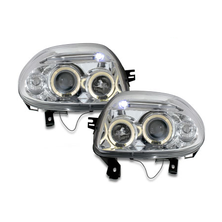 Phares Renault Clio II 98-01 avec 2 Anneaux lumineux Angel Eyes Chrome Phares Renault Clio II 98-01 avec 2 Anneaux lumineux Angel Eyes Chrome