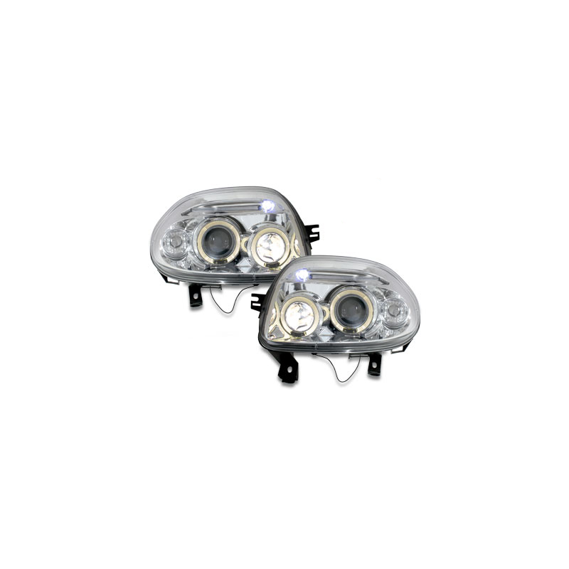 Phares Renault Clio II 98-01  avec 2 Anneaux lumineux Angel Eyes   Chrome