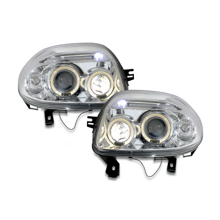Phares Renault Clio II 98-01 avec 2 Anneaux lumineux Angel Eyes Chrome Phares Renault Clio II 98-01 avec 2 Anneaux lumineux Angel Eyes Chrome