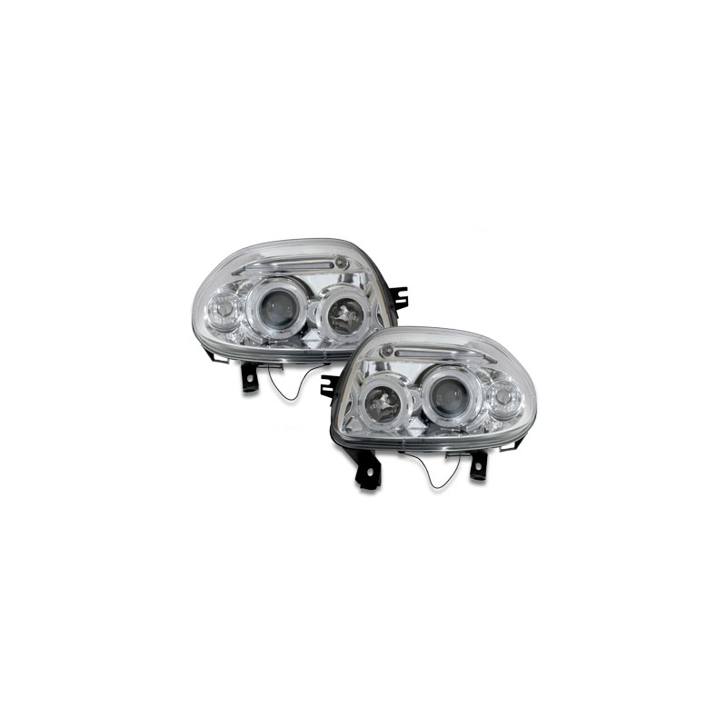 Phares Renault Clio II 98-01  avec 2 Anneaux lumineux Angel Eyes   Chrome
