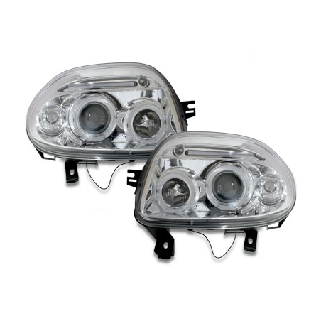 Phares Renault Clio II 98-01 avec 2 Anneaux lumineux Angel Eyes Chrome Phares Renault Clio II 98-01 avec 2 Anneaux lumineux Angel Eyes Chrome