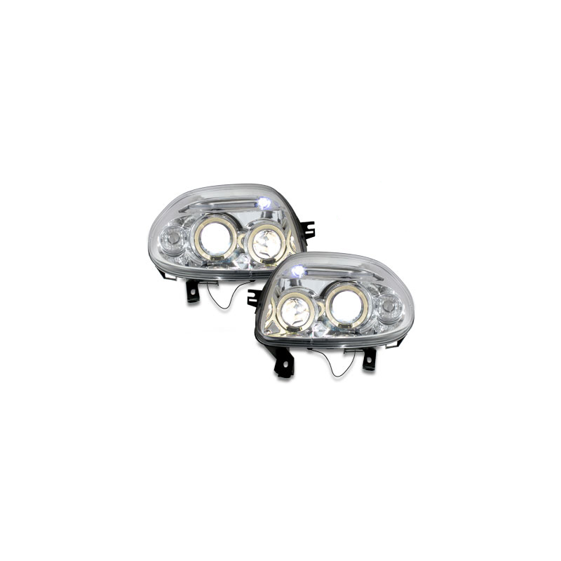 Phares Renault Clio II 98-01  avec 2 Anneaux lumineux Angel Eyes   Chrome