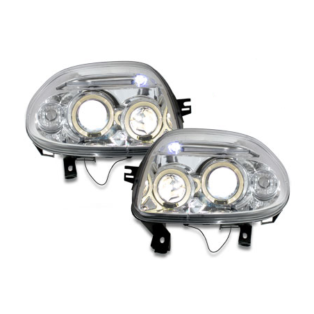 Phares Renault Clio II 98-01 avec 2 Anneaux lumineux Angel Eyes Chrome Phares Renault Clio II 98-01 avec 2 Anneaux lumineux Angel Eyes Chrome