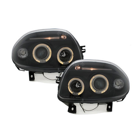 Phares Renault Clio II 98-01 avec 2 Anneaux lumineux Angel Eyes Noir Phares Renault Clio II 98-01 avec 2 Anneaux lumineux Angel Eyes Noir
