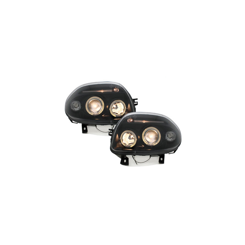 Phares Renault Clio II 98-01  avec 2 Anneaux lumineux Angel Eyes   Noir