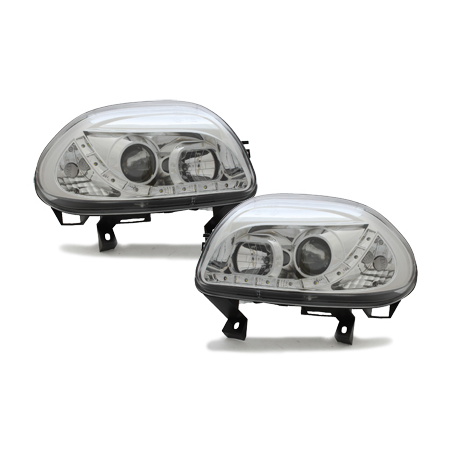 Phares DAYLINE Renault Clio II 98-01 avec Feux Diurne Led Chrome Phares DAYLINE Renault Clio II 98-01 avec Feux Diurne Led Chrome