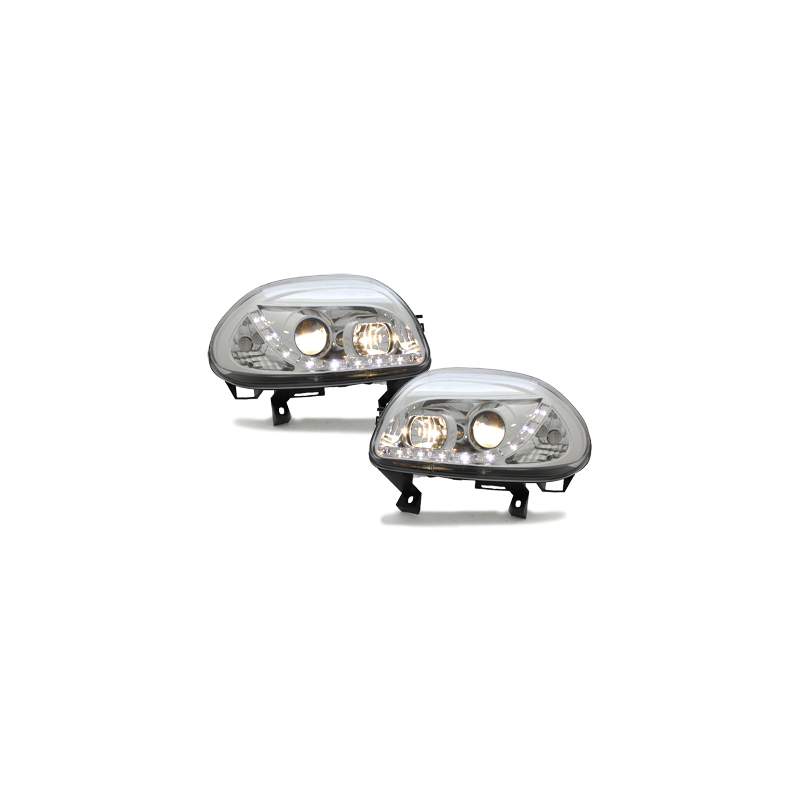 Phares DAYLINE Renault Clio II 98-01 avec Feux Diurne Led Chrome