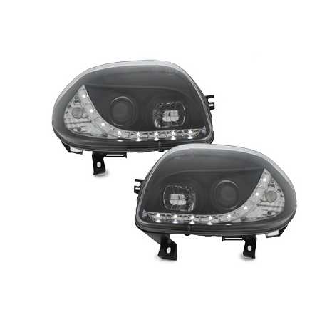 Phares DAYLINE Renault Clio II 98-01 avec Feux Diurne Led Noir Phares DAYLINE Renault Clio II 98-01 avec Feux Diurne Led Noir
