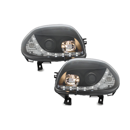 Phares DAYLINE Renault Clio II 98-01 avec Feux Diurne Led Noir Phares DAYLINE Renault Clio II 98-01 avec Feux Diurne Led Noir