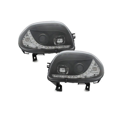 Phares DAYLINE Renault Clio II 98-01 avec Feux Diurne Led Noir Phares DAYLINE Renault Clio II 98-01 avec Feux Diurne Led Noir
