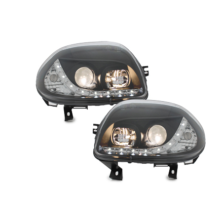 Phares DAYLINE Renault Clio II 98-01 avec Feux Diurne Led Noir Phares DAYLINE Renault Clio II 98-01 avec Feux Diurne Led Noir