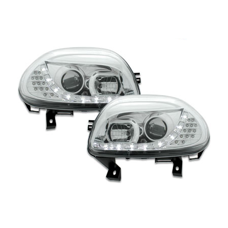 Phares DAYLINE Renault Clio II 98-01 avec Feux Diurne Led Chrome Phares DAYLINE Renault Clio II 98-01 avec Feux Diurne Led Chrome