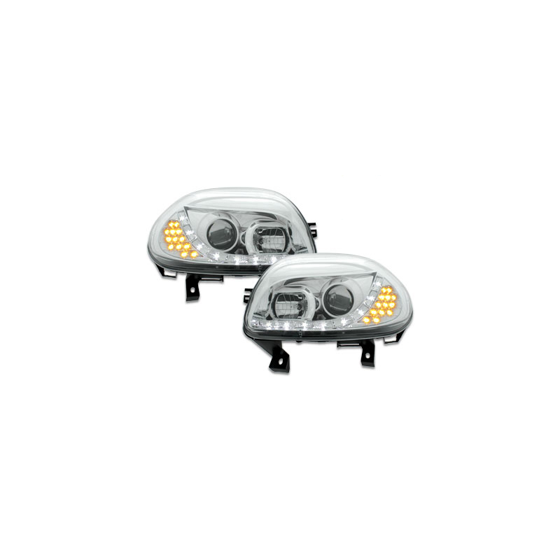 Phares DAYLINE Renault Clio II 98-01 avec Feux Diurne Led Chrome