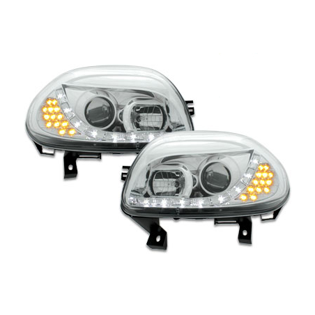 Phares DAYLINE Renault Clio II 98-01 avec Feux Diurne Led Chrome Phares DAYLINE Renault Clio II 98-01 avec Feux Diurne Led Chrome